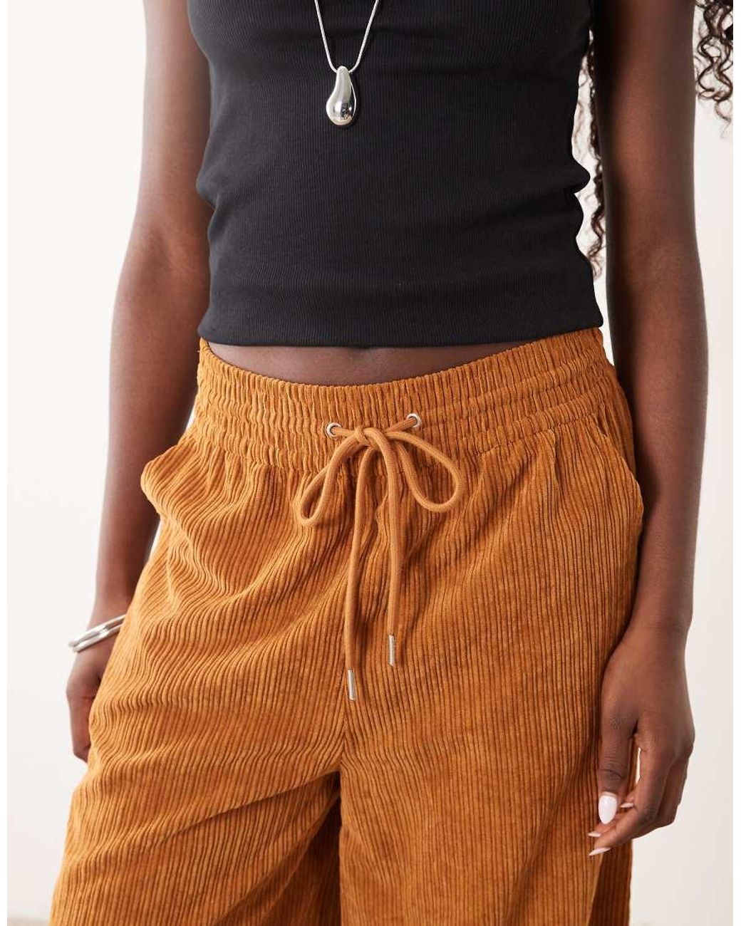 ASOS Orange Pull On Waist Wide Leg Cord Trousers