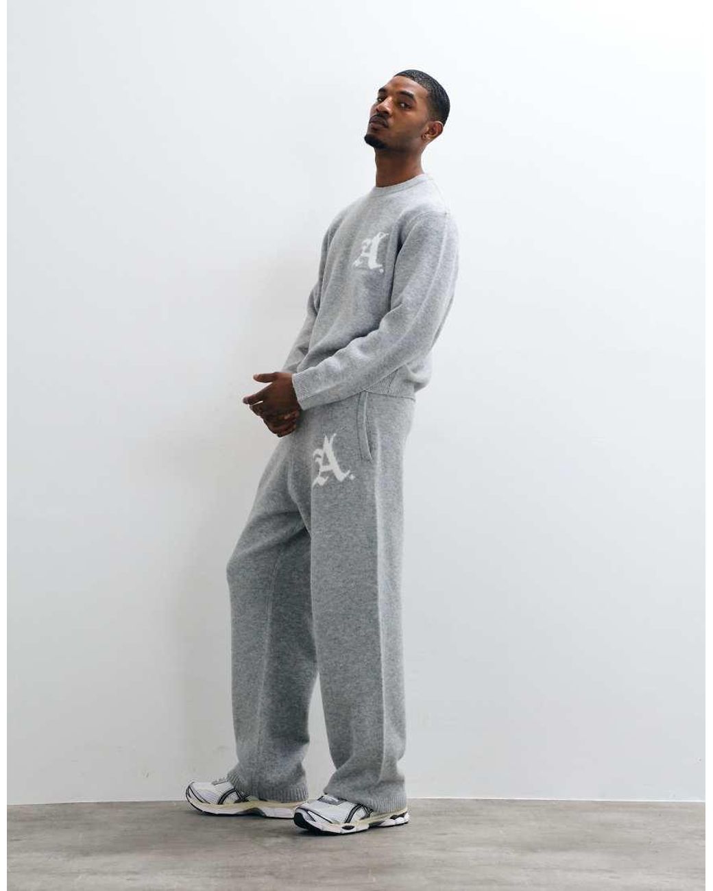 Jack & Jones Gray Jacquard Knit Sweatpants for men