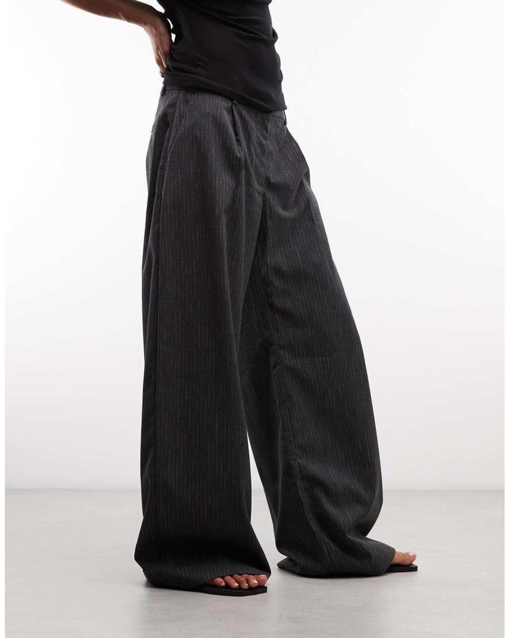Weekday Black Dara Low Waist Wide Leg Trousers With Front Pleats