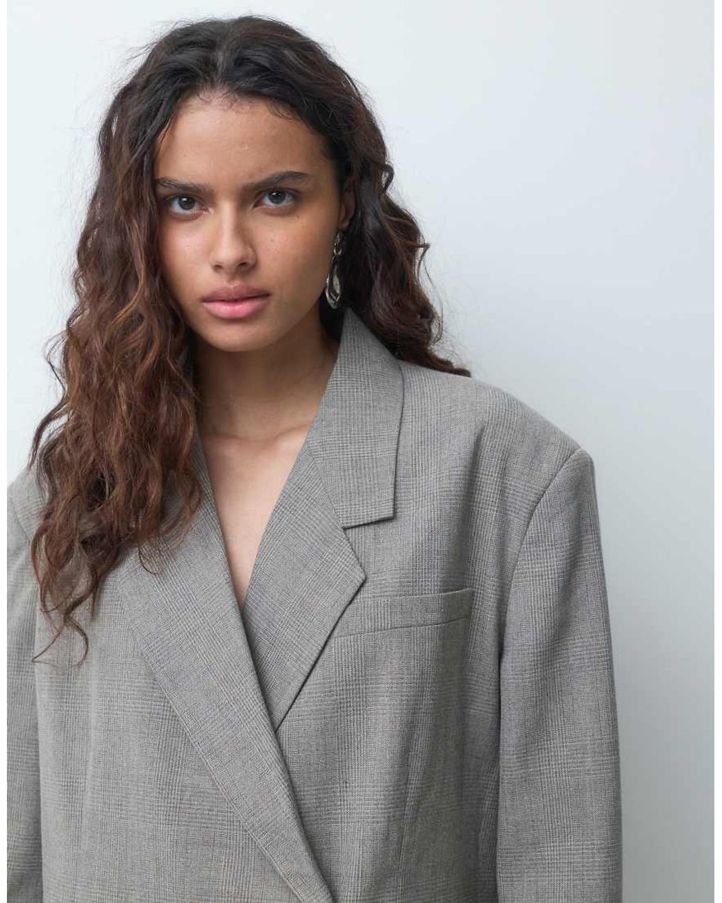 Vero Moda Gray Oversize Check Blazer With Slit Detail