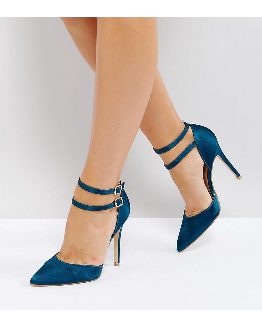 New Look Petrol Blue Satin Two Part Heeled Shoe | Lyst