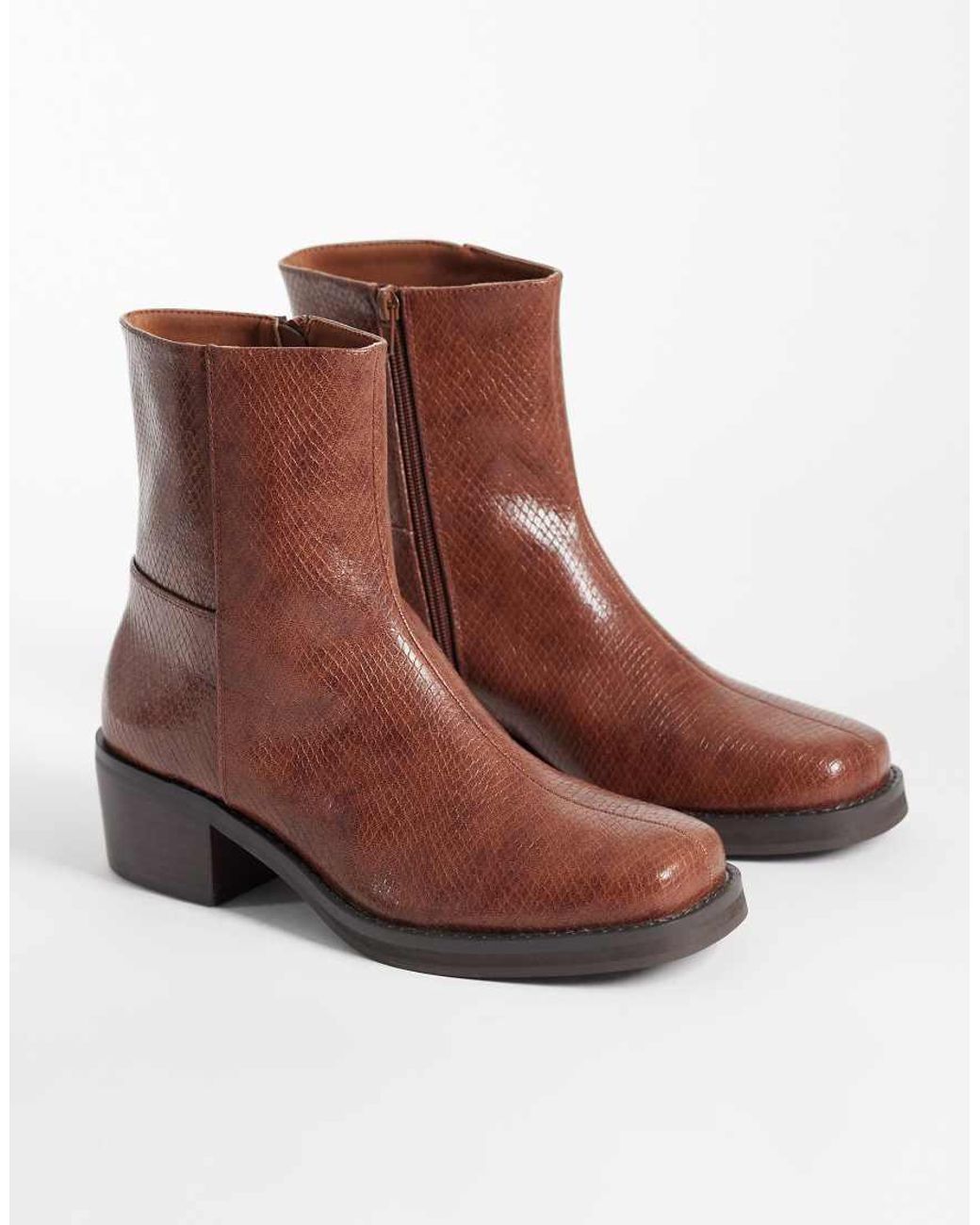ASOS Brown Heeled Zip Up Boots for men