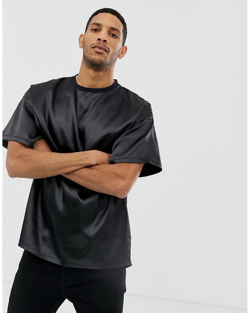 ASOS Oversized T-shirt In Satin Fabric In Black for Men | Lyst