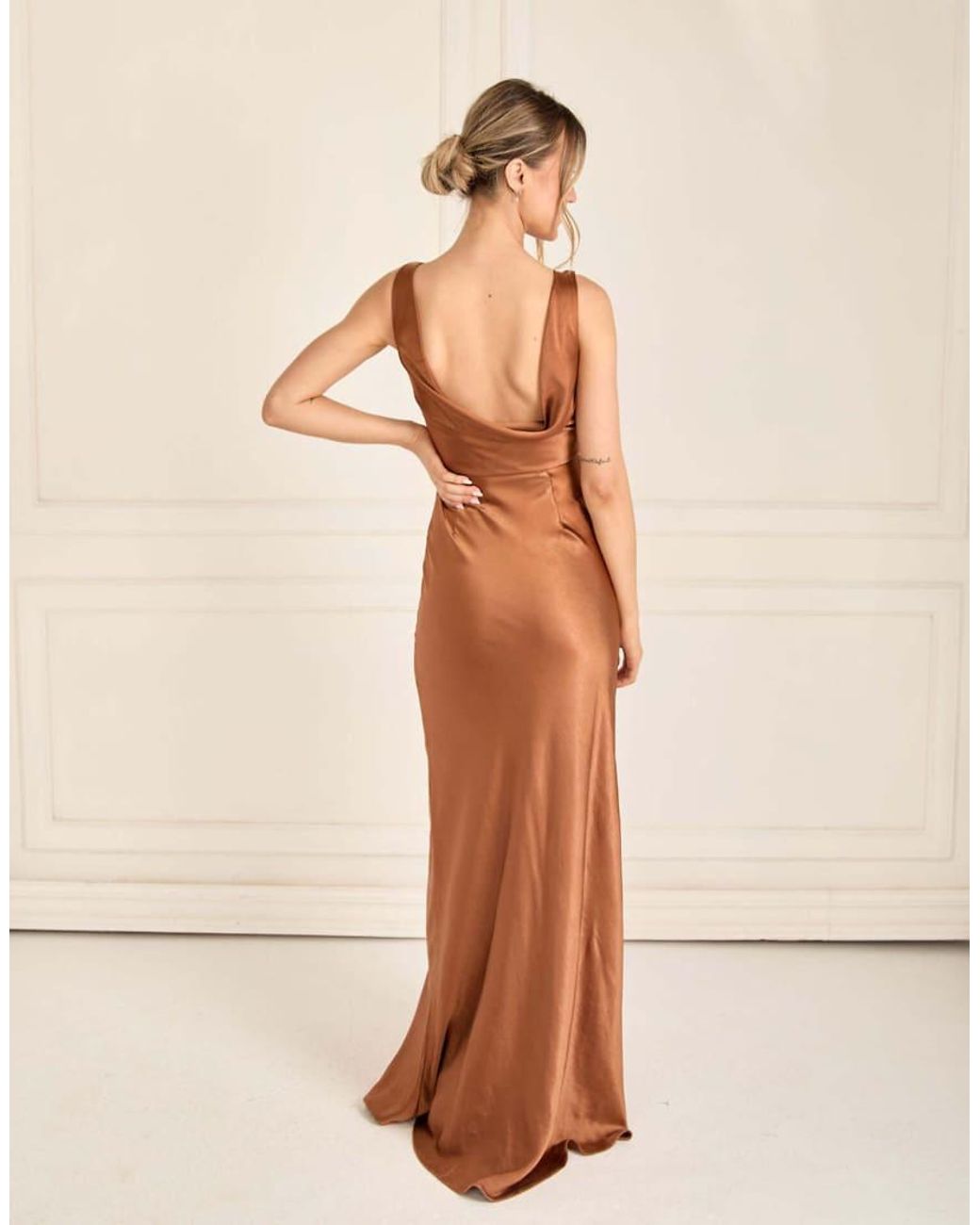 Six Stories Natural Cowl Back Satin Bridesmaid Dress