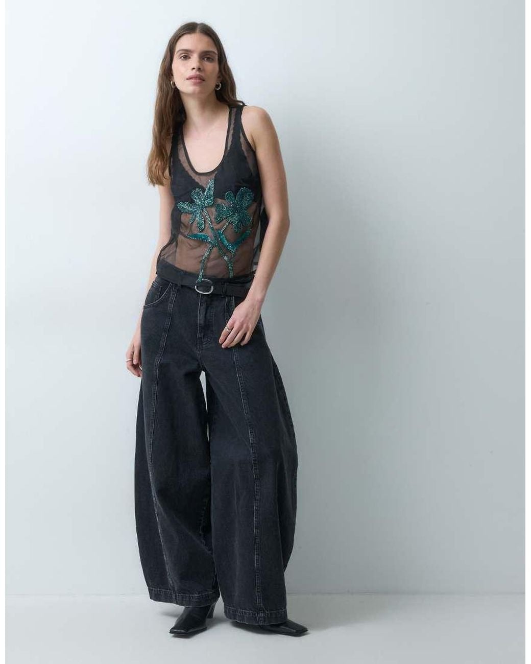ASOS Blue Flower Embellished Sheer Cami