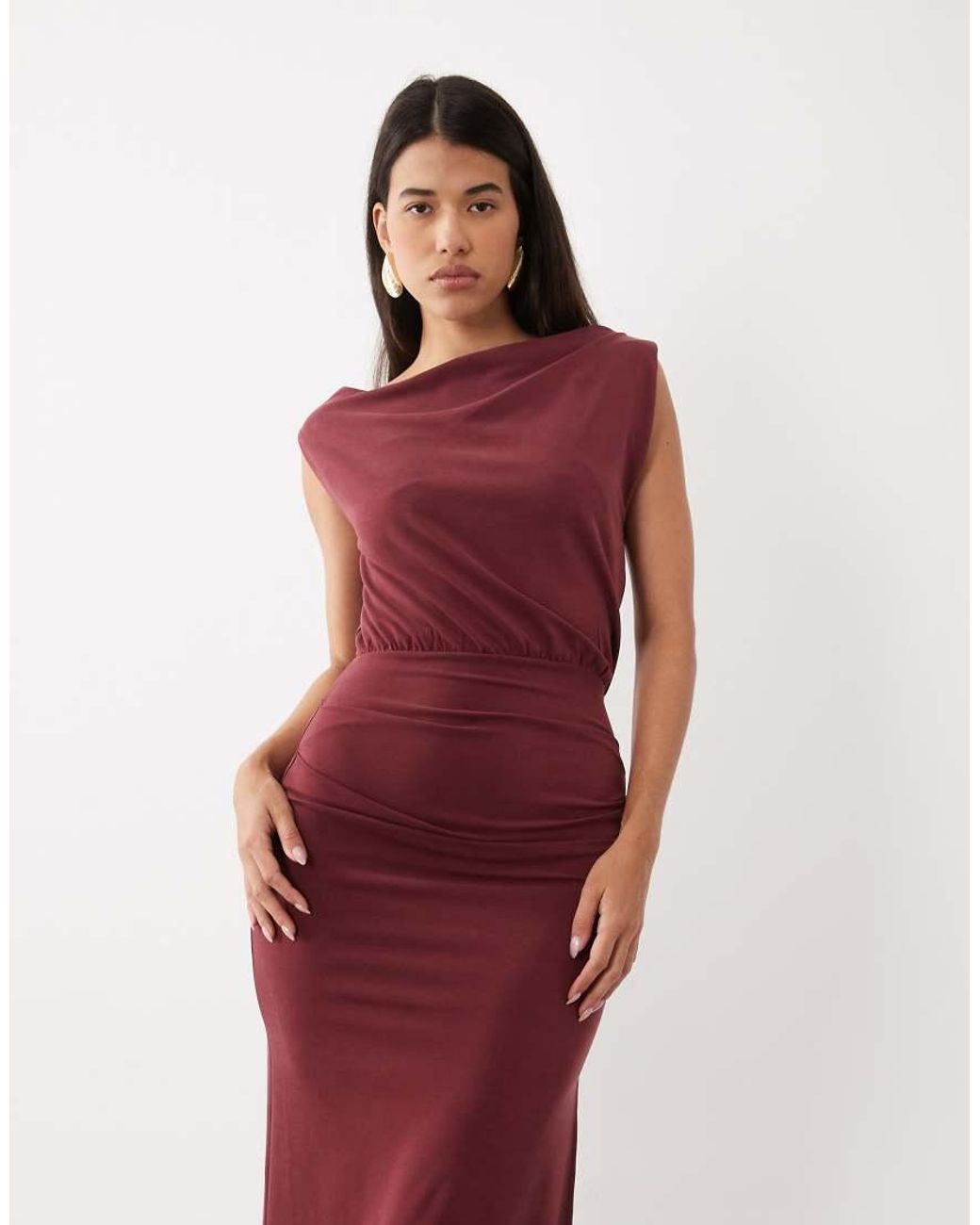 ASOS Red Off Shoulder Maxi Dress With Side Split Detail