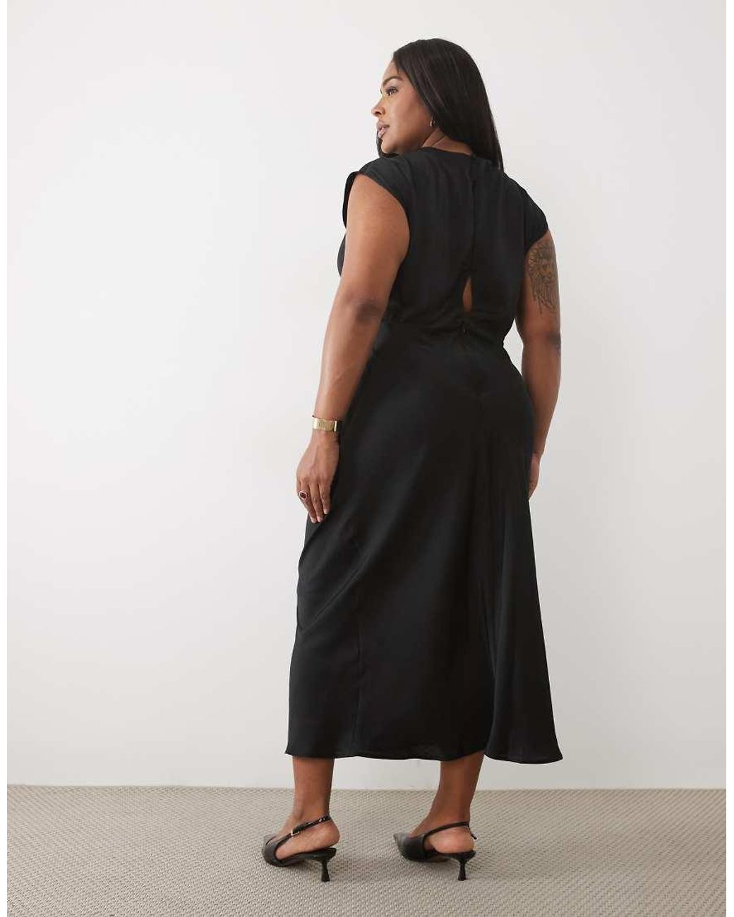 ASOS Black Asos Design Curve High Neck Pleated Bodice Midi Dress