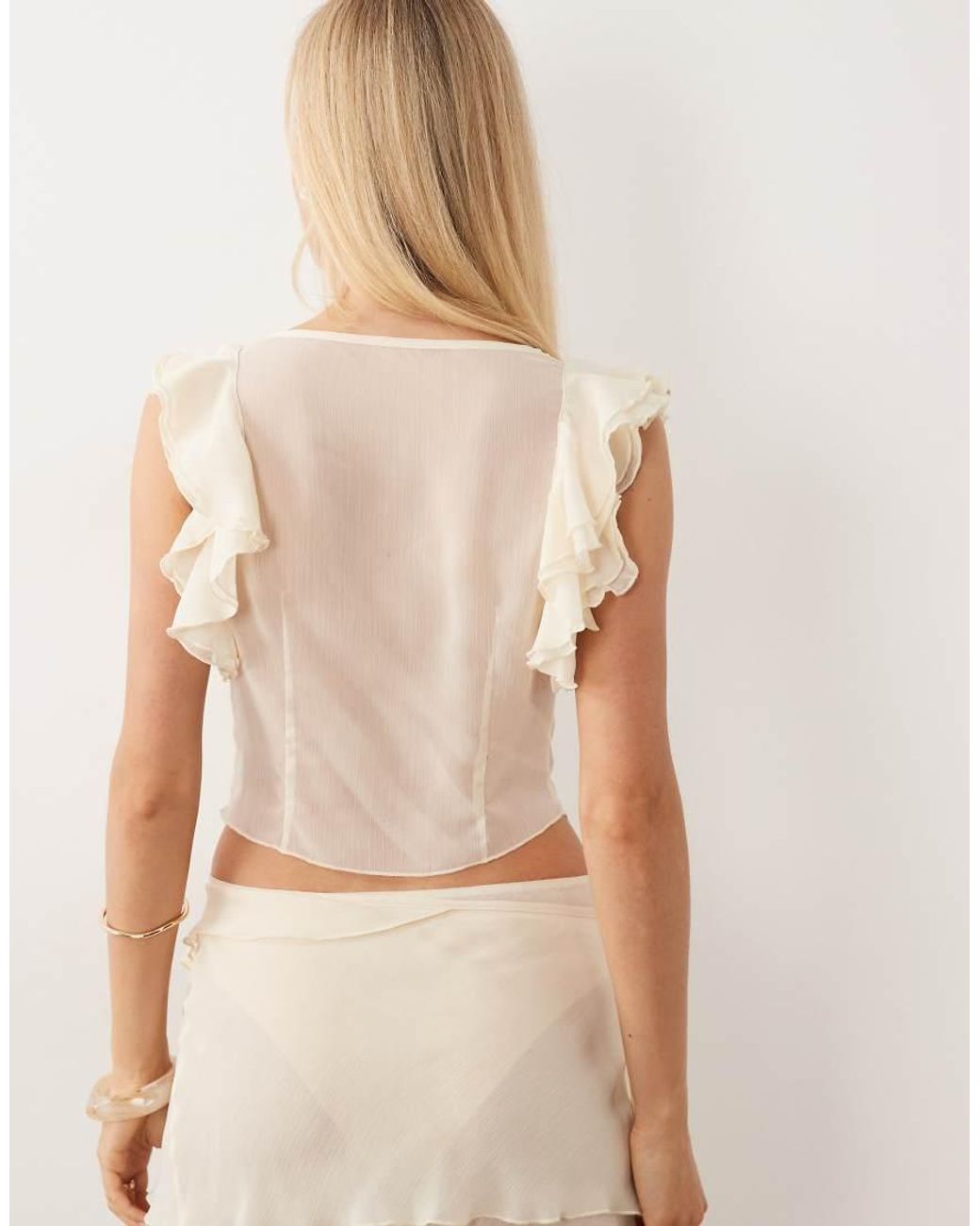 I.AM.GIA Natural Sapphire Chiffon Ruffle Tie Front Top Co-ord