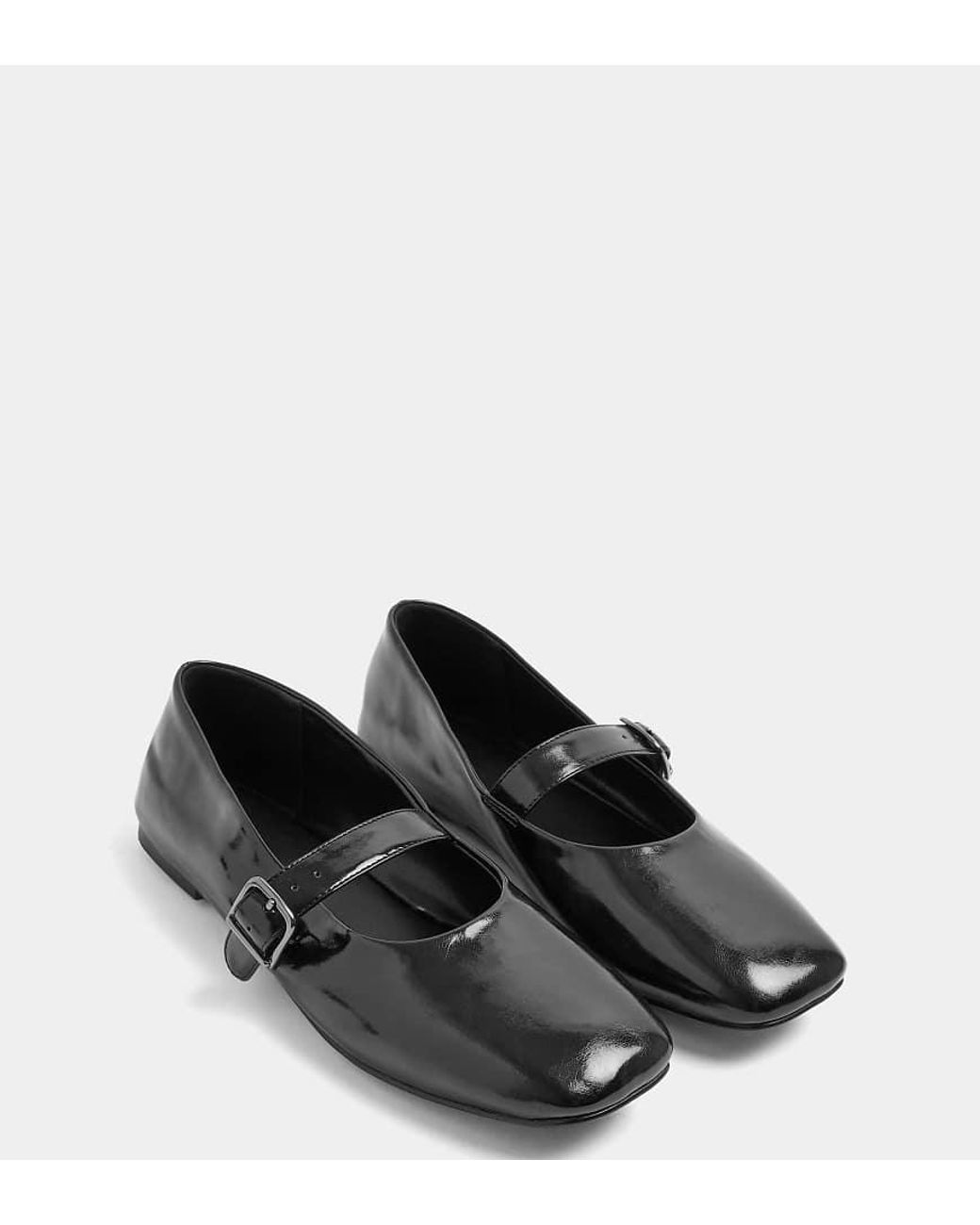 Yours Clothing Black Wide Fit Patent Mary Jane Flats