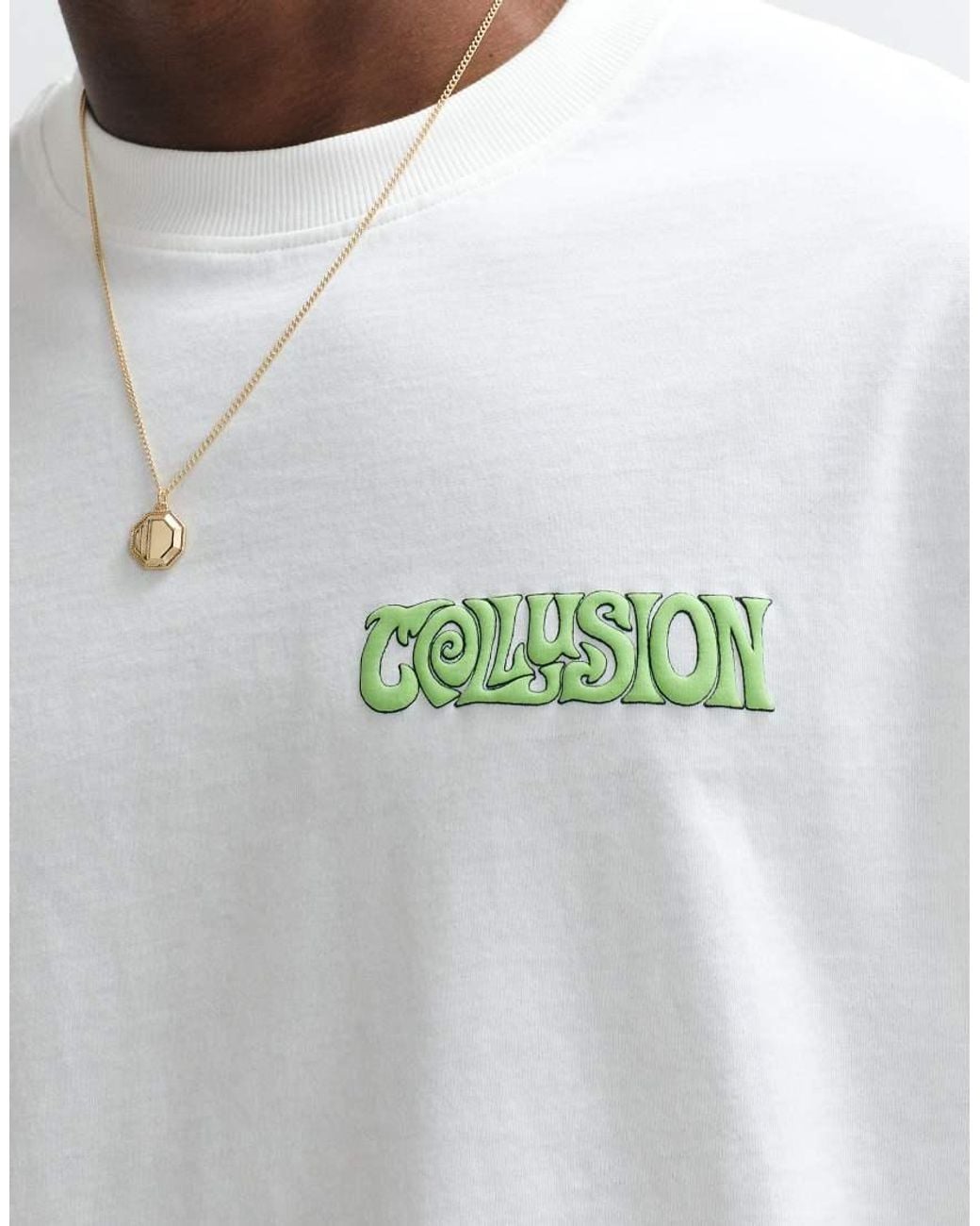 Collusion White Black Surf Graphic Oversized Short Sleeved T-shirt for men