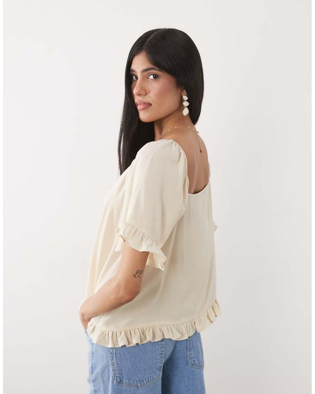 ASOS Natural Frill Detail Square Neck Smock Top