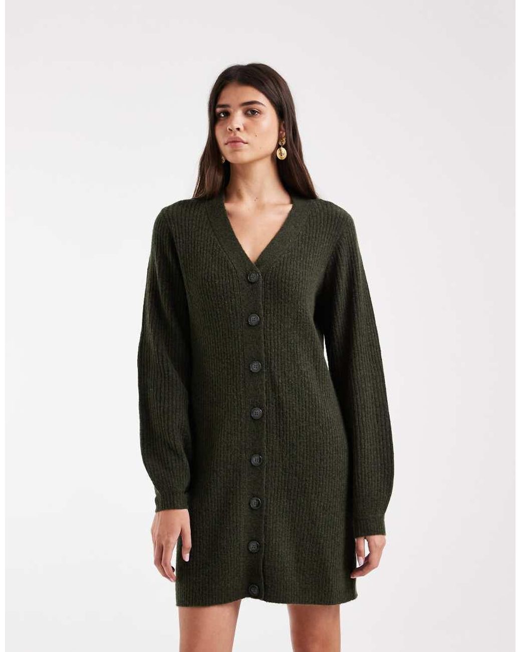 Vero Moda Black Button Front Balloon Sleeve Knitted Mini Dress