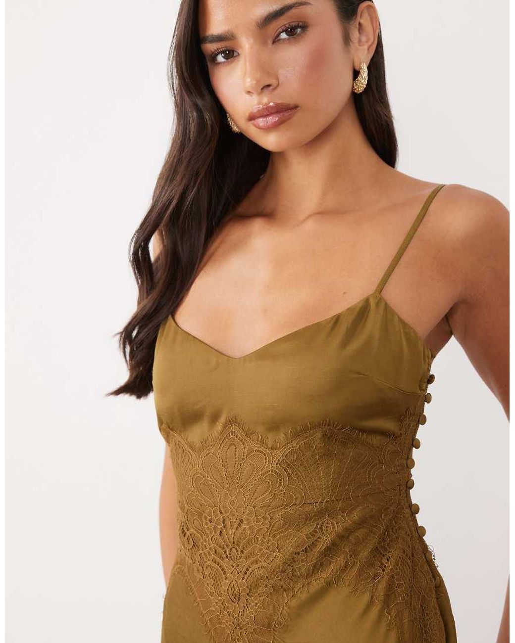 ASOS Natural Satin And Lace Cami Maxi Dress