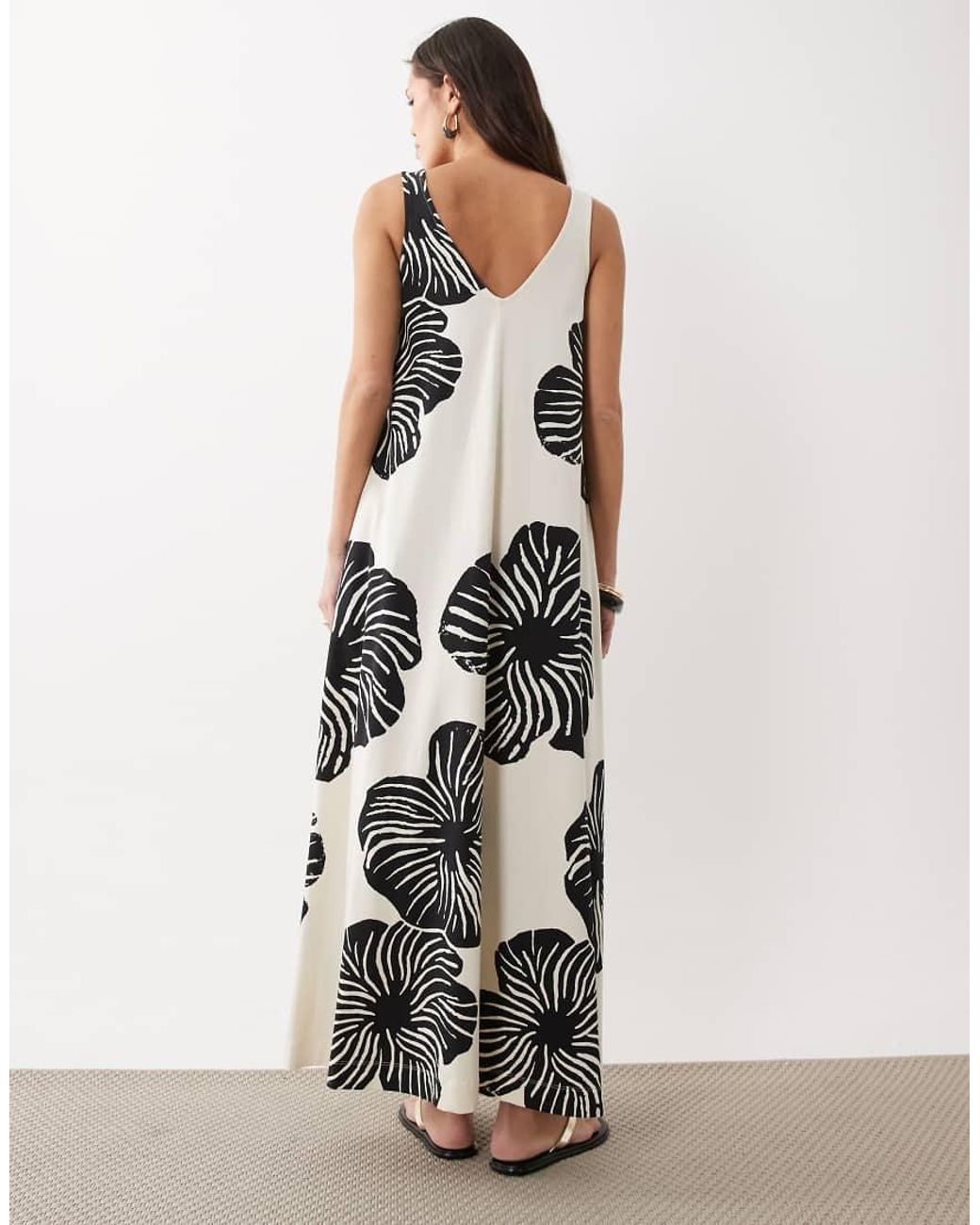 ASOS White Sleeveless V-neck Trapeze Maxi Dress