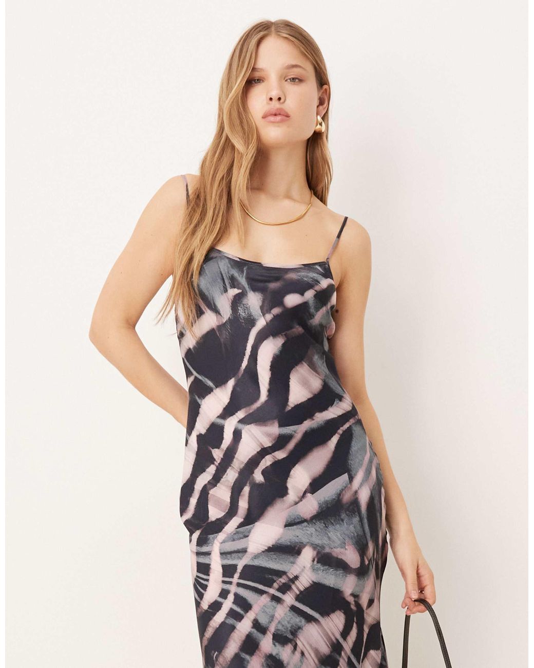 ASOS Cami Tie Back Satin Slip Midi Dress | Lyst