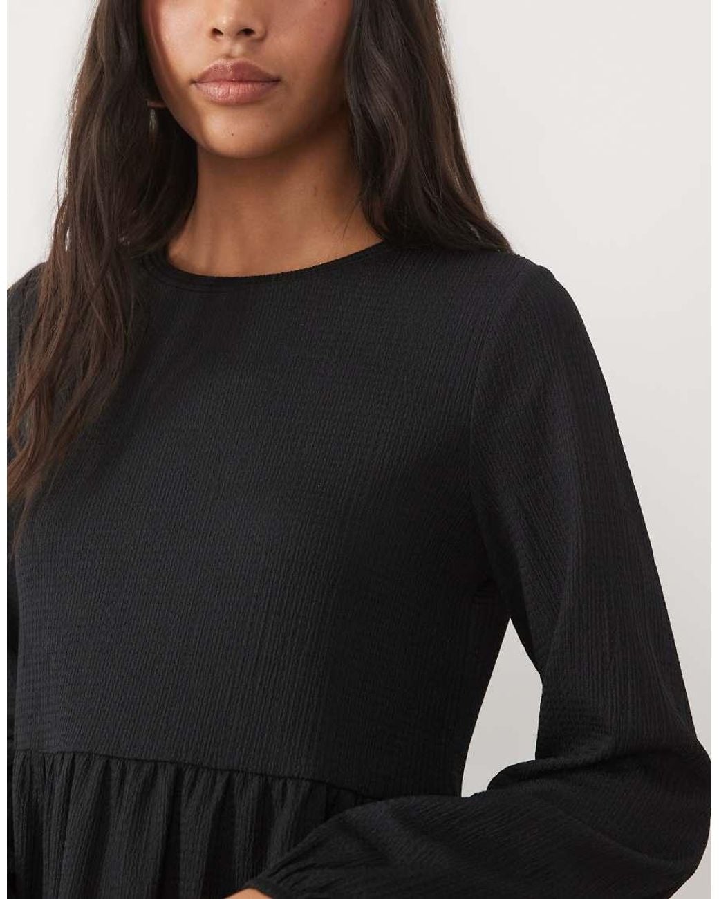 New Look Black Crinkle Long Sleeve Mini Dress