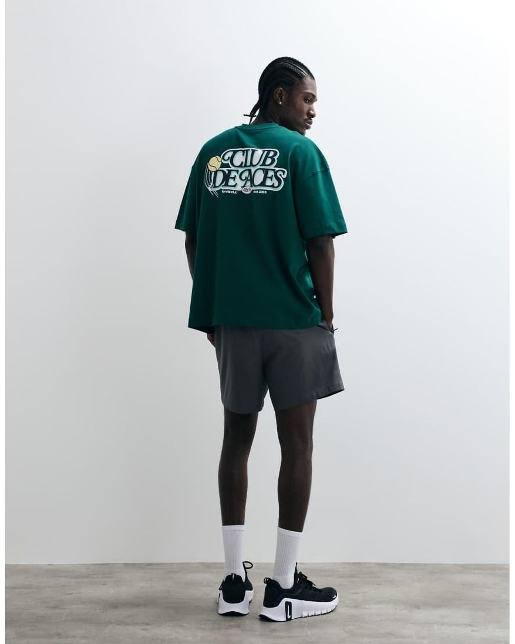 4505 Green Heavyweight Cotton Oversized T-shirt With Chest Print And Quick Dry Finish for men