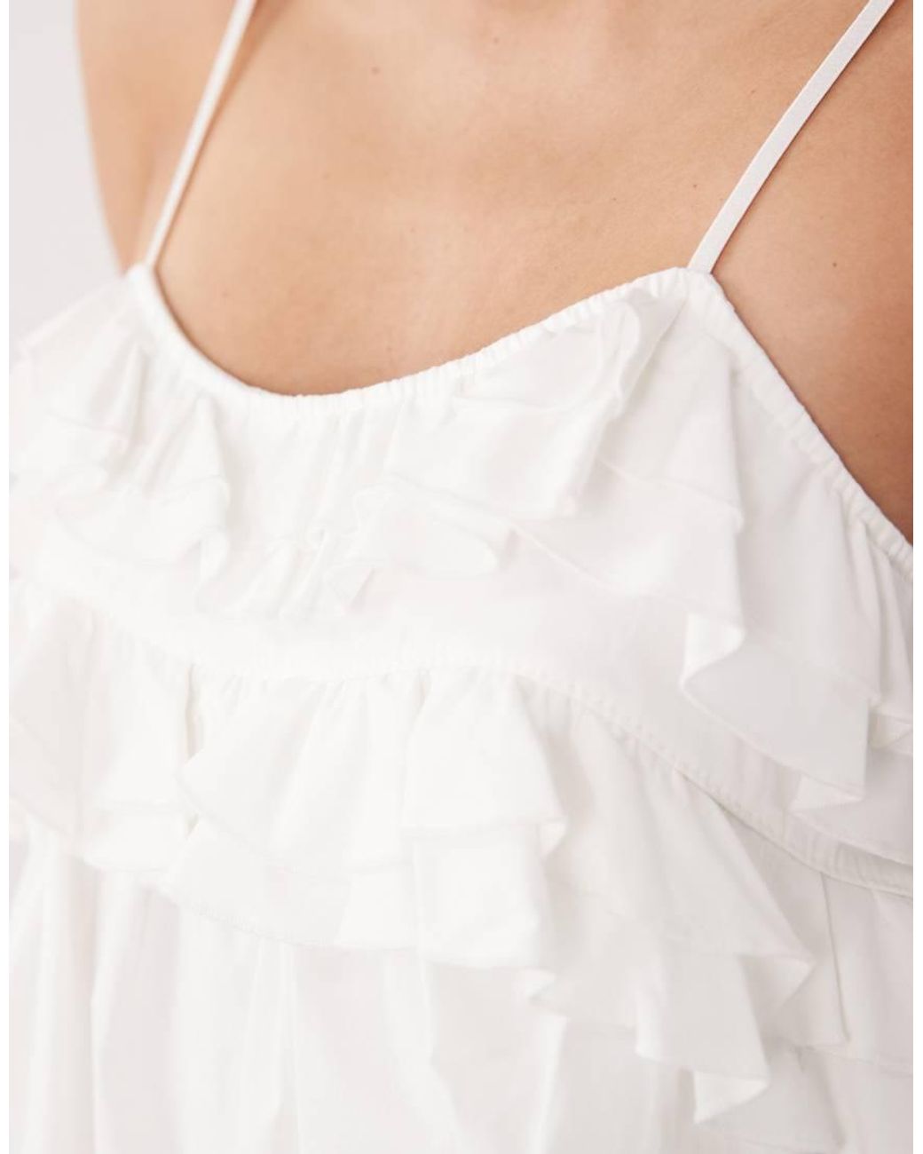 Fashionkilla White Exclusive Poplin Ruffle Hem Cami Top Babydoll Mini Dress