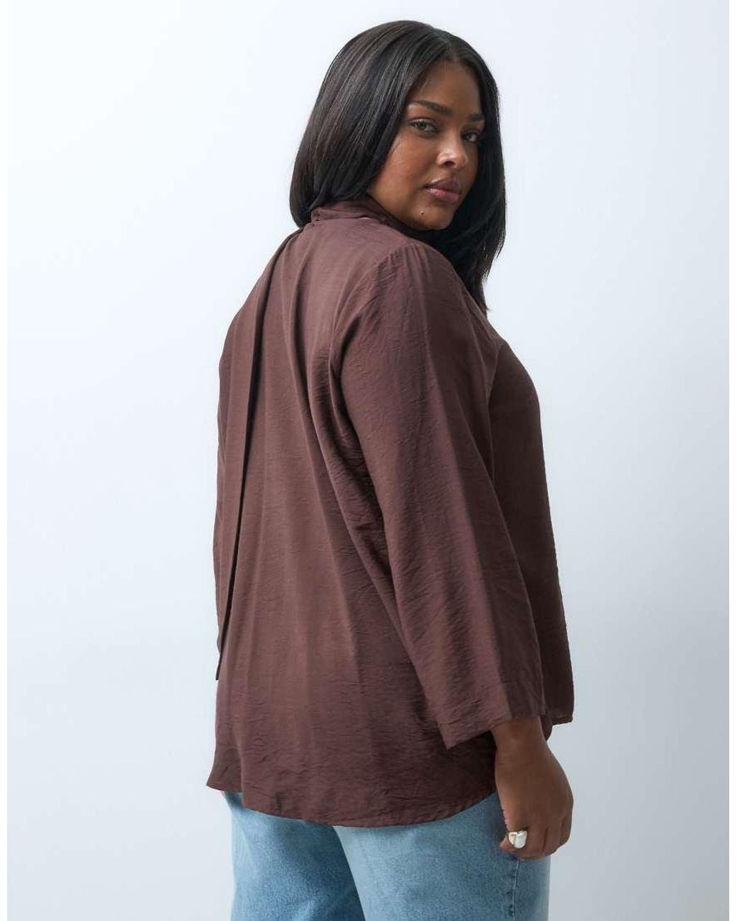 ONLY Brown Long Sleeve V-neck Top With Scarf Detail