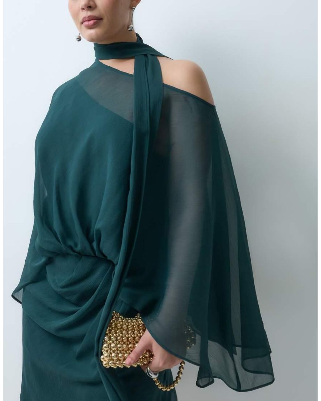 ASOS Green Asos Design Curve Off Shoulder Chiffon Cape Mini Dress With Scarf