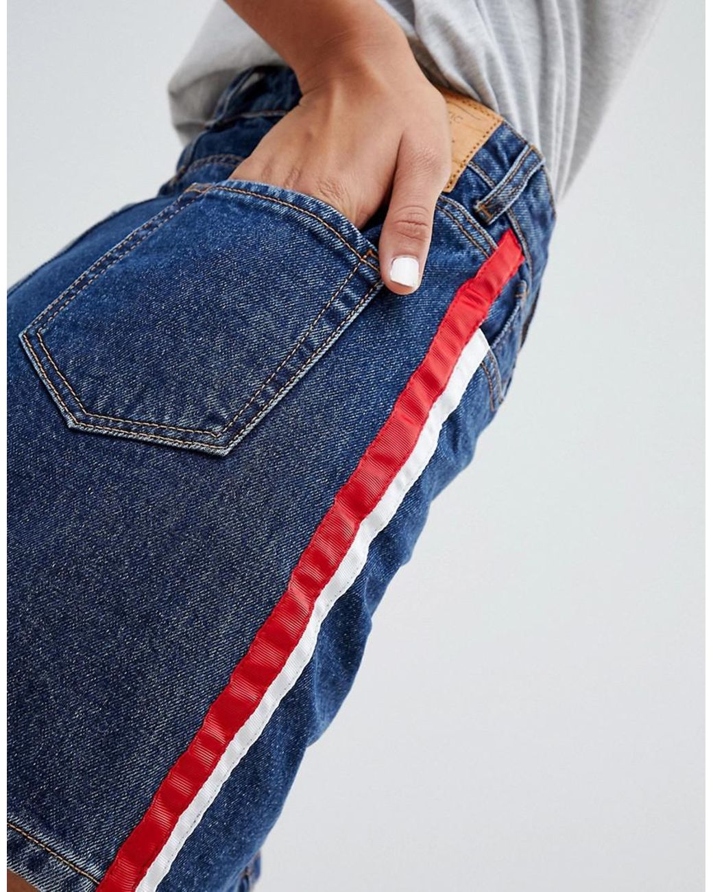 Side stripe cheap denim skirt