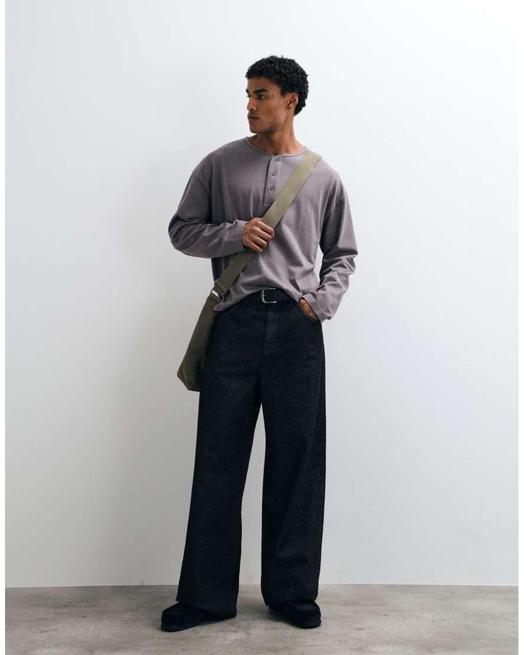 ASOS Gray Heavyweight Boxy Oversized Long Sleeve T-shirt With Henley for men
