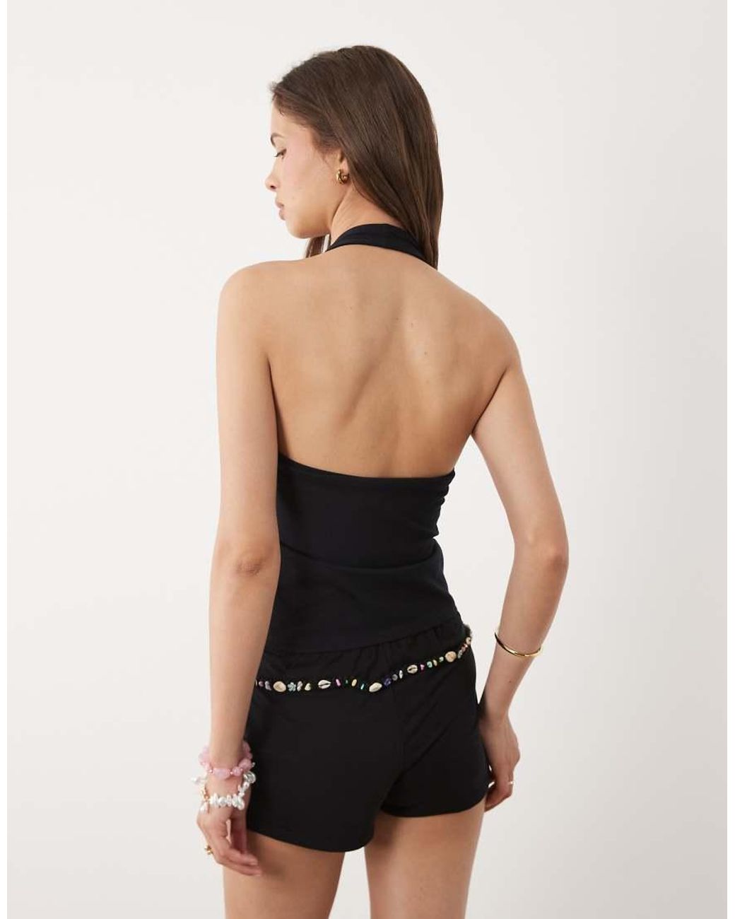 Motel Natural Nilo Mini Shorts With Bead Detail