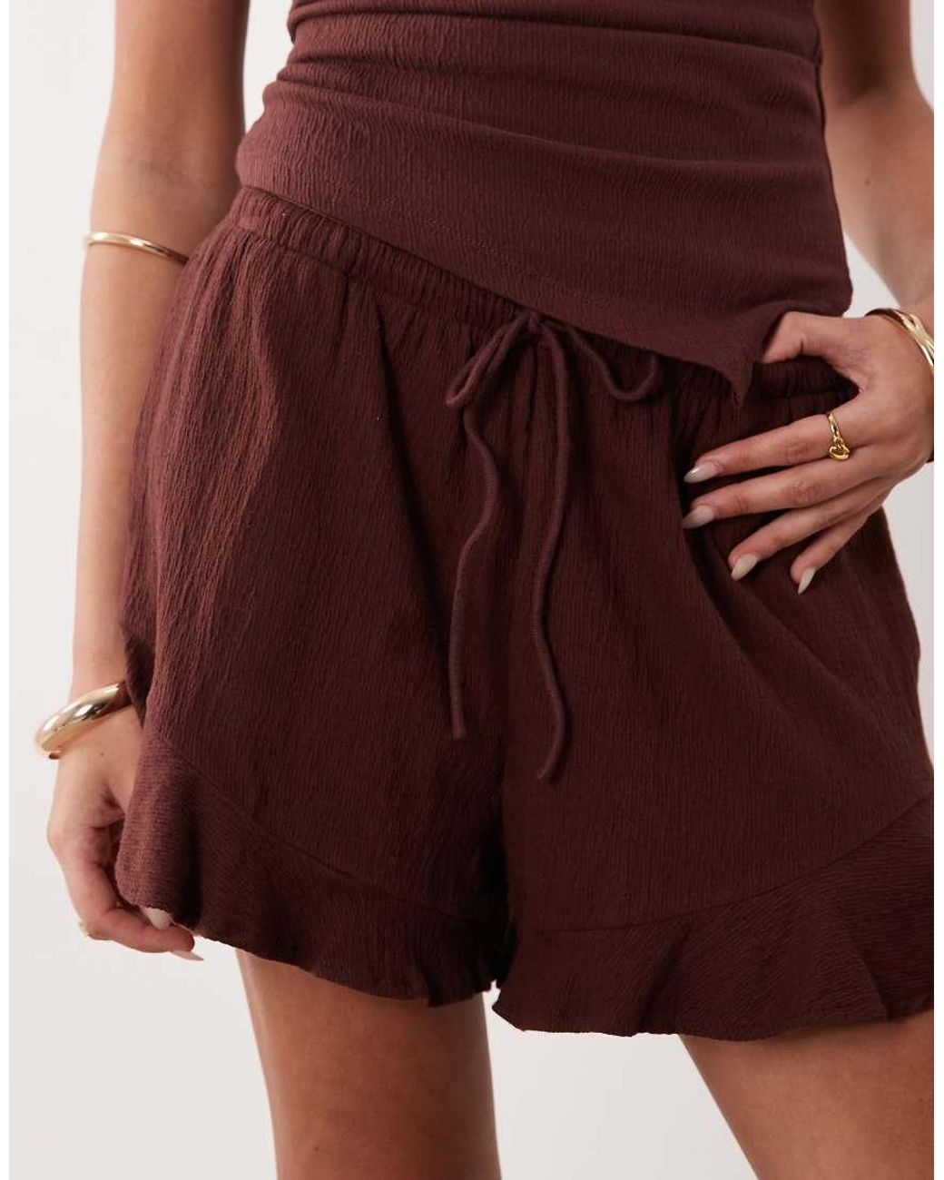 ASOS Brown Mix & Match Cotton Crinkle Ruffle Hem Short
