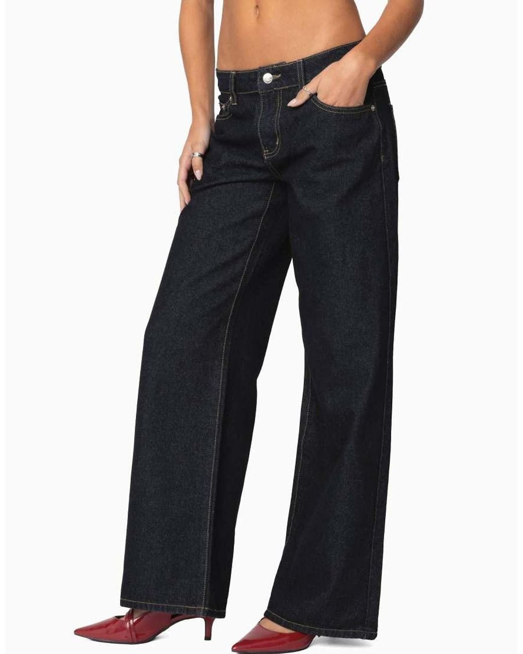 Edikted Blue Raelynn Washed Low Rise Baggy Jeans