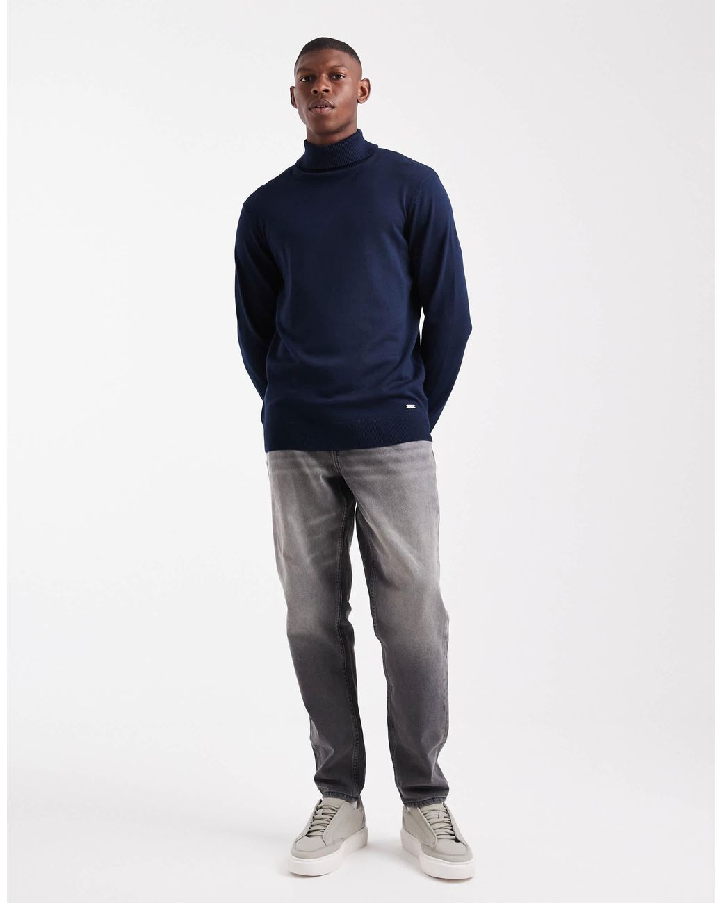 Threadbare Blue Roll Neck Jumper for men