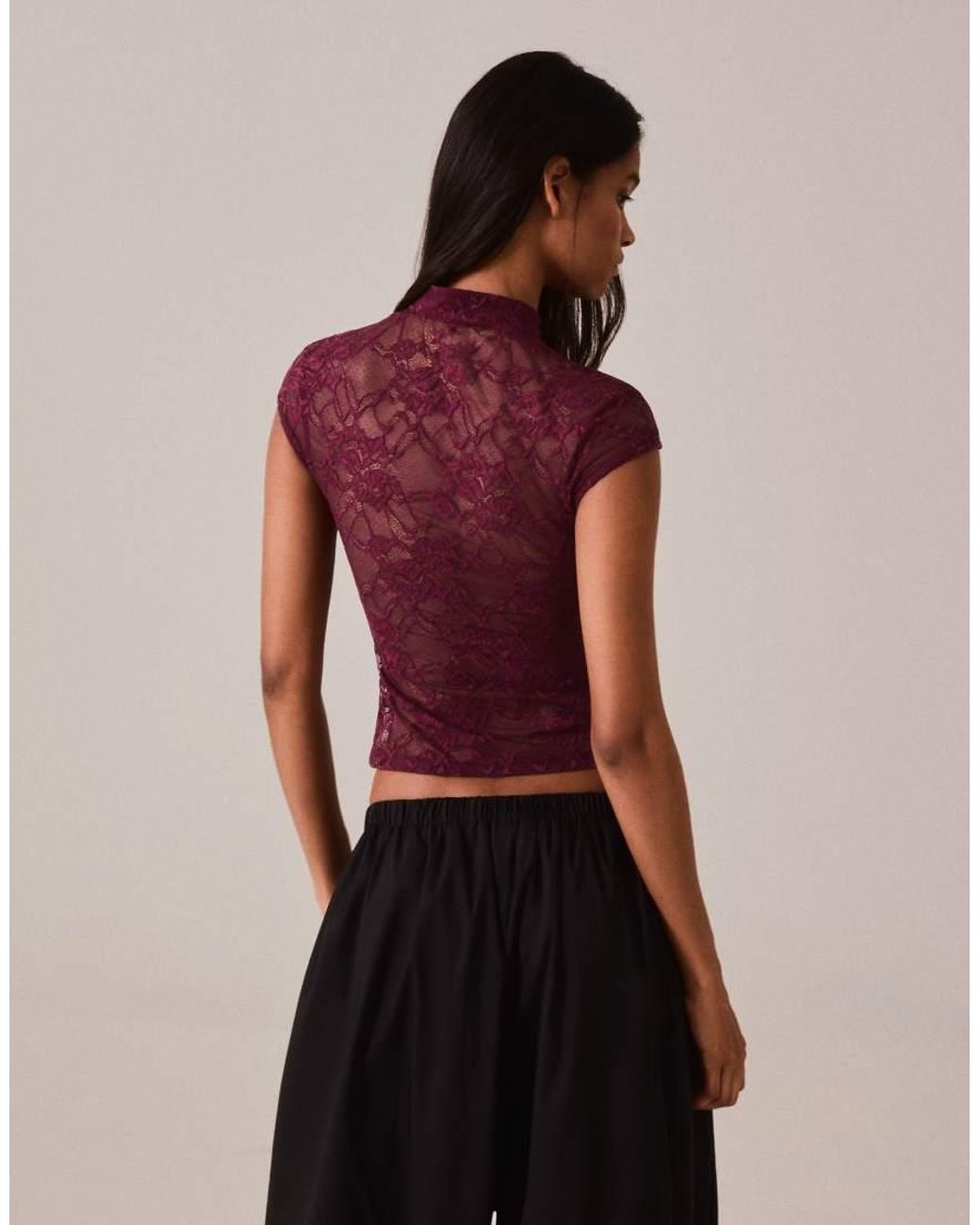 Bershka Red Lace Top With Clasp