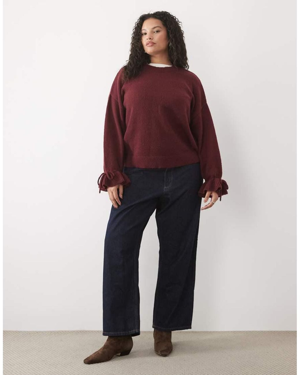 Pieces Plus Red Pieces Curve Tie Cuff Detail Jumper