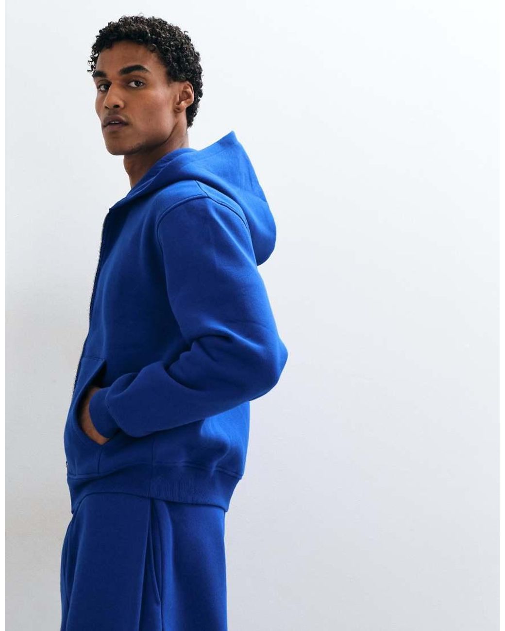 ASOS Blue Relaxed Boxy Zip Through Hoodie for men