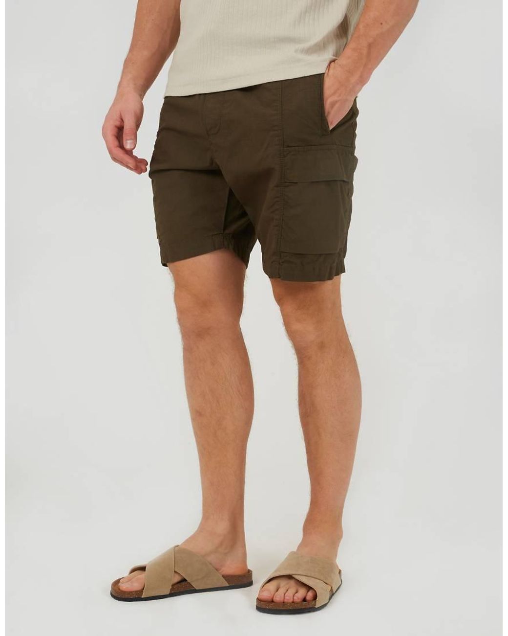 Brave Soul Green Ripstop Cargo Shorts for men