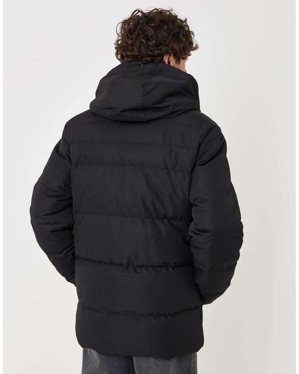 Threadbare Black Showerproof Hooded Puffer Coat With Borg Lined Hood for men