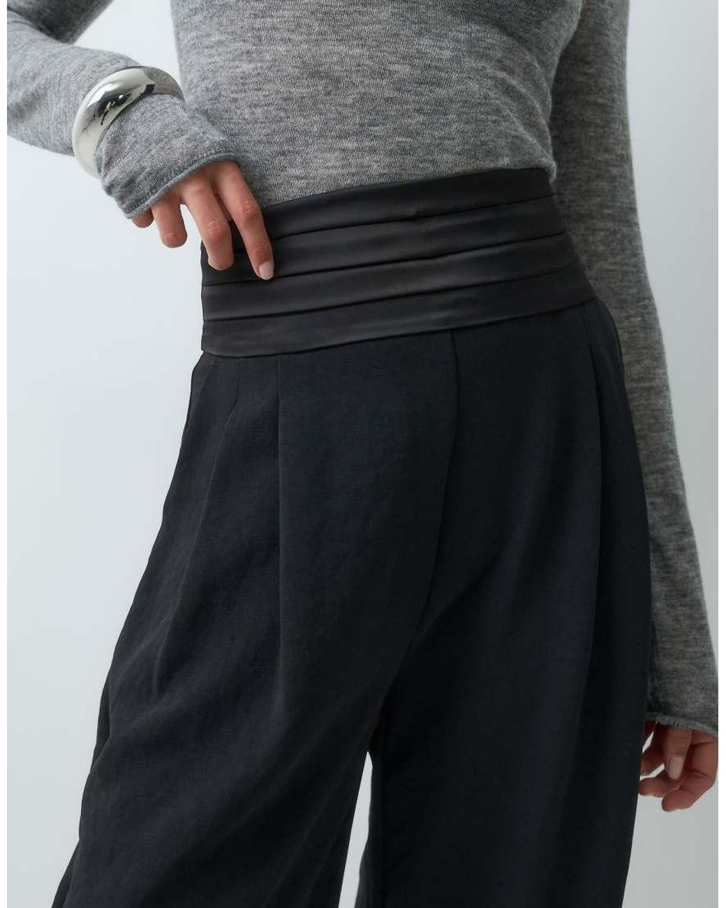 ASOS Gray Tailored Tuxedo Trouser With Wrap Waist