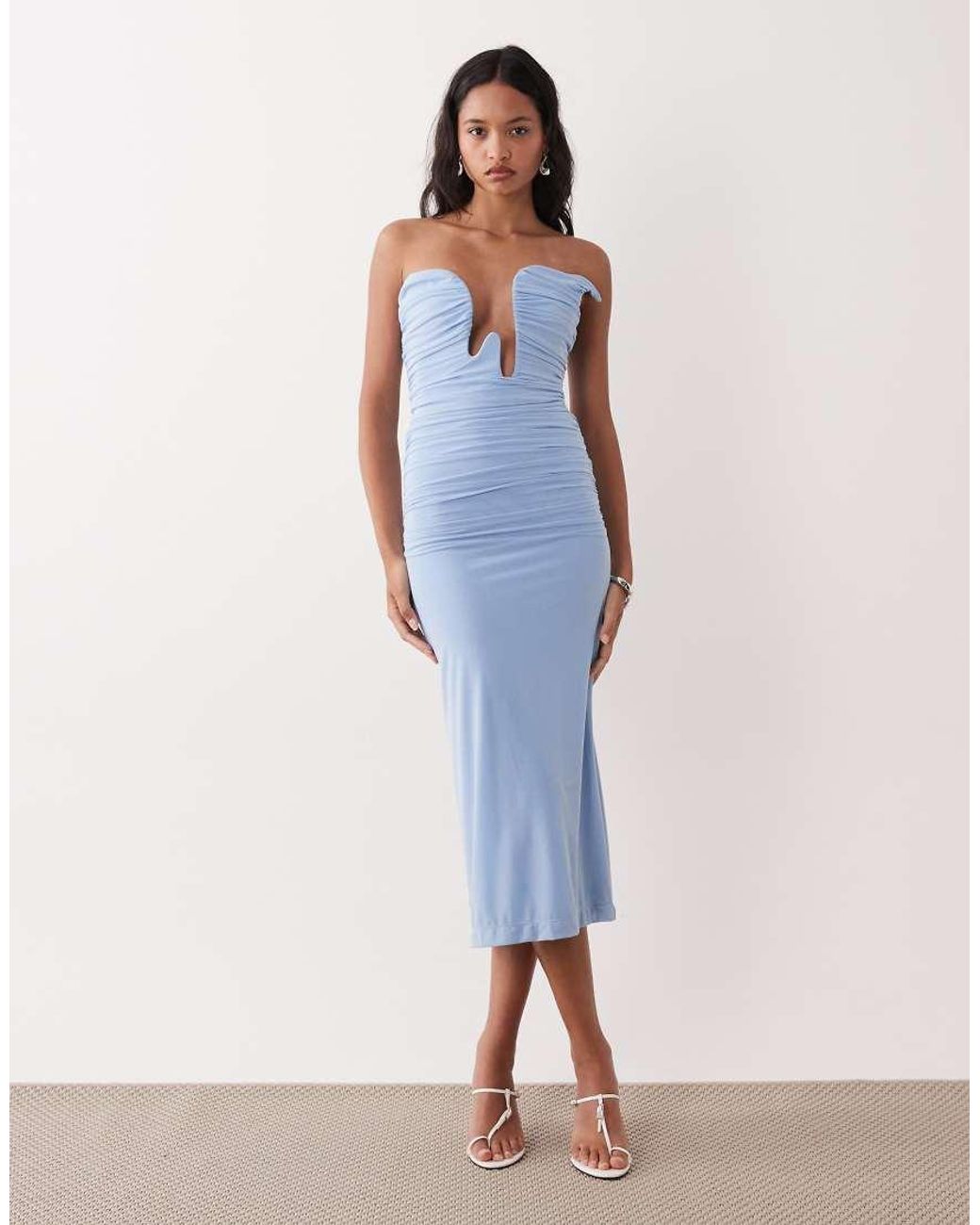 Bardot Blue Julane Bandeau Mesh Midi Dress