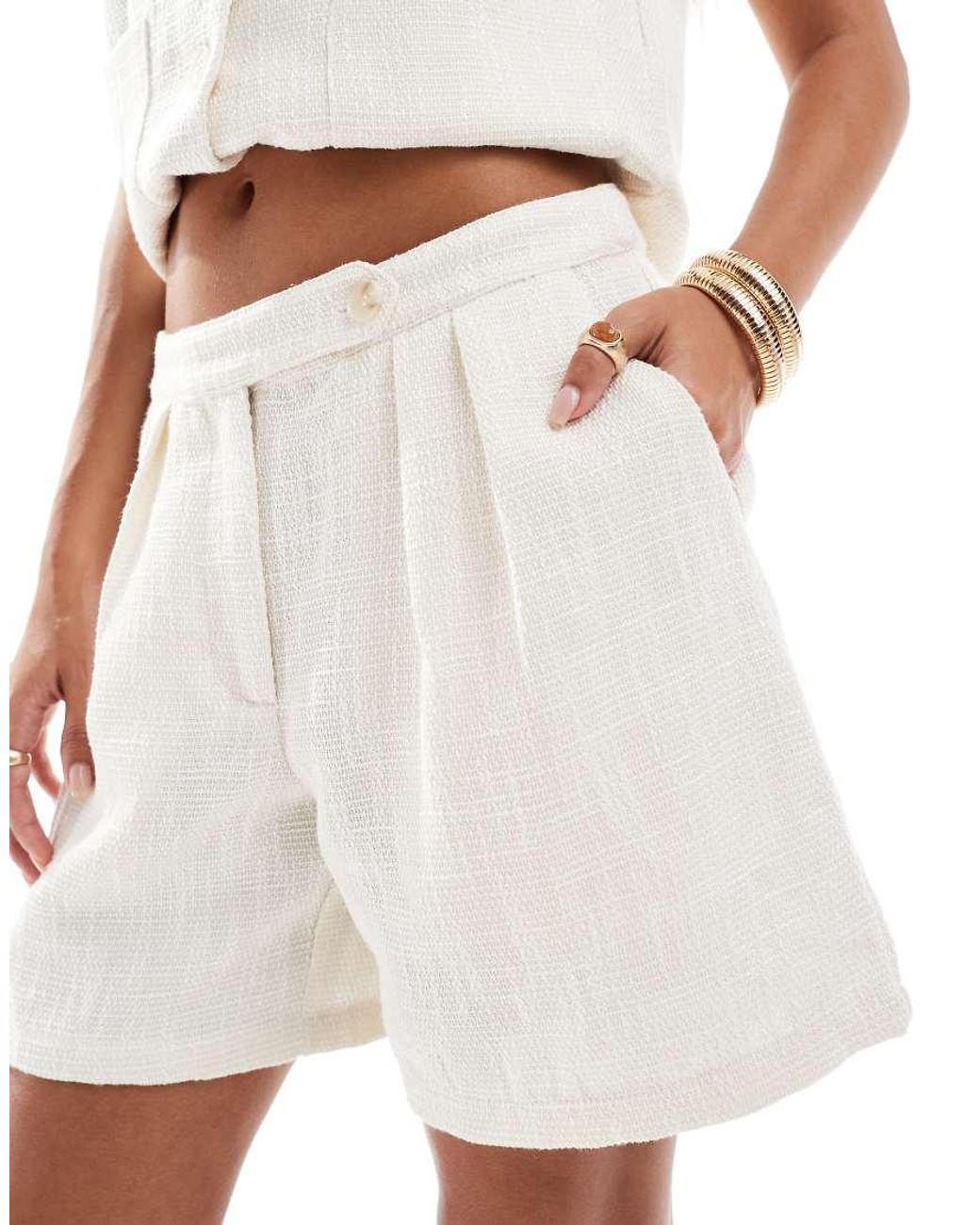 Pieces White Linen Look Tailored Short Co-ord
