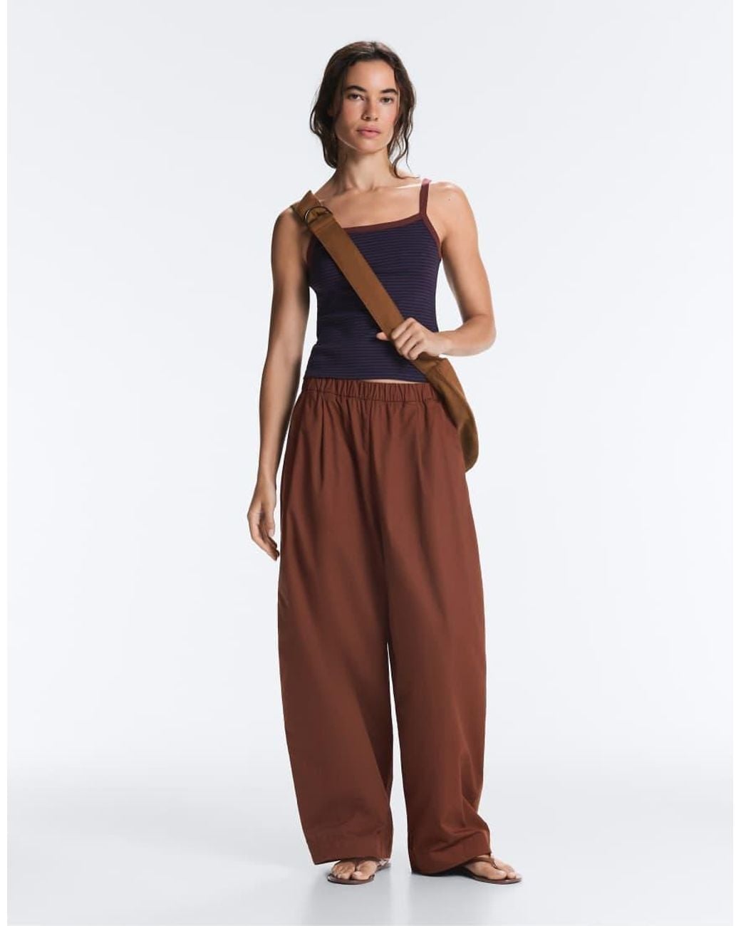 Oysho Brown 100% Cotton Tapered Trousers