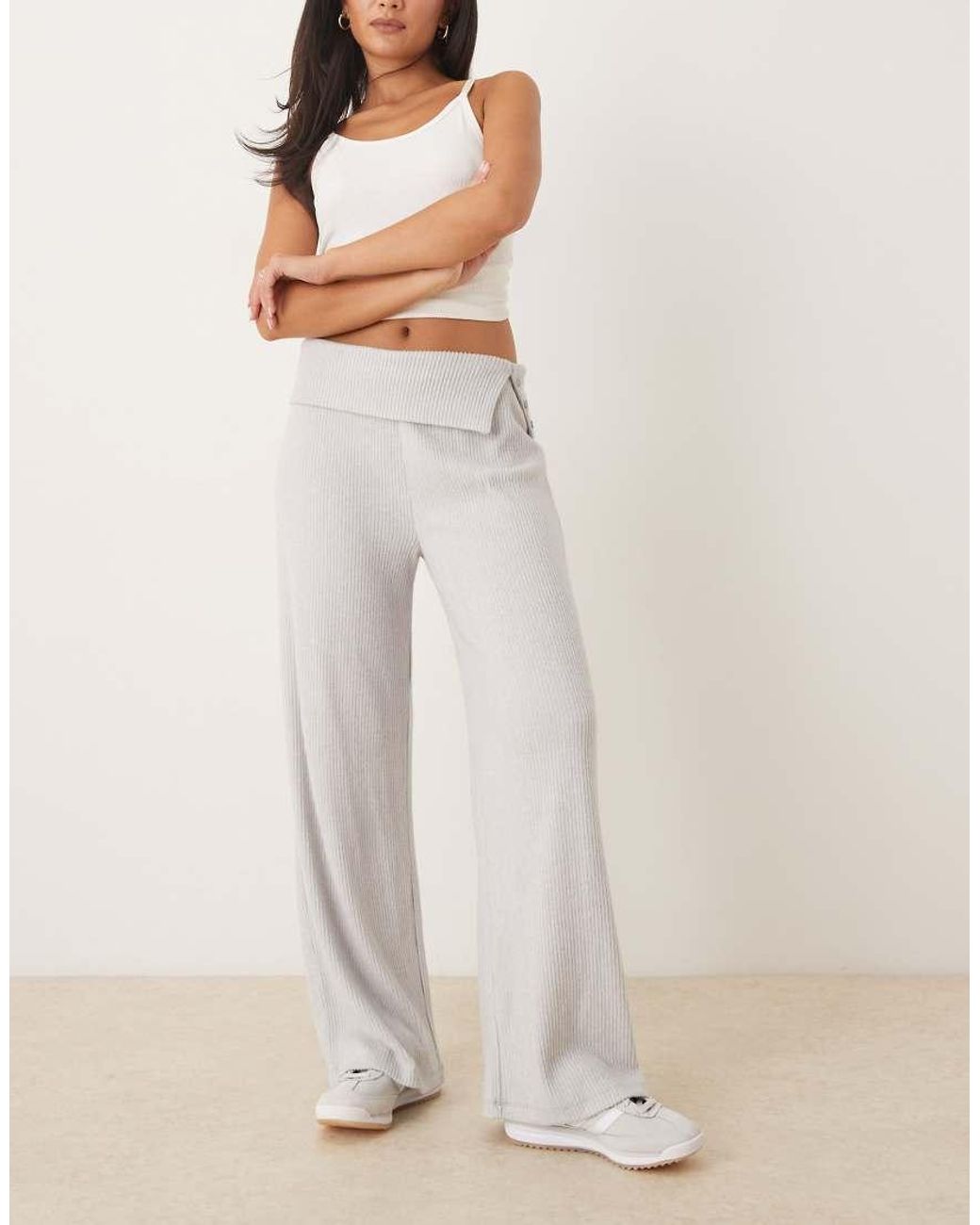 ASOS Natural Brushed Rib Trouser With Fold Over Detail