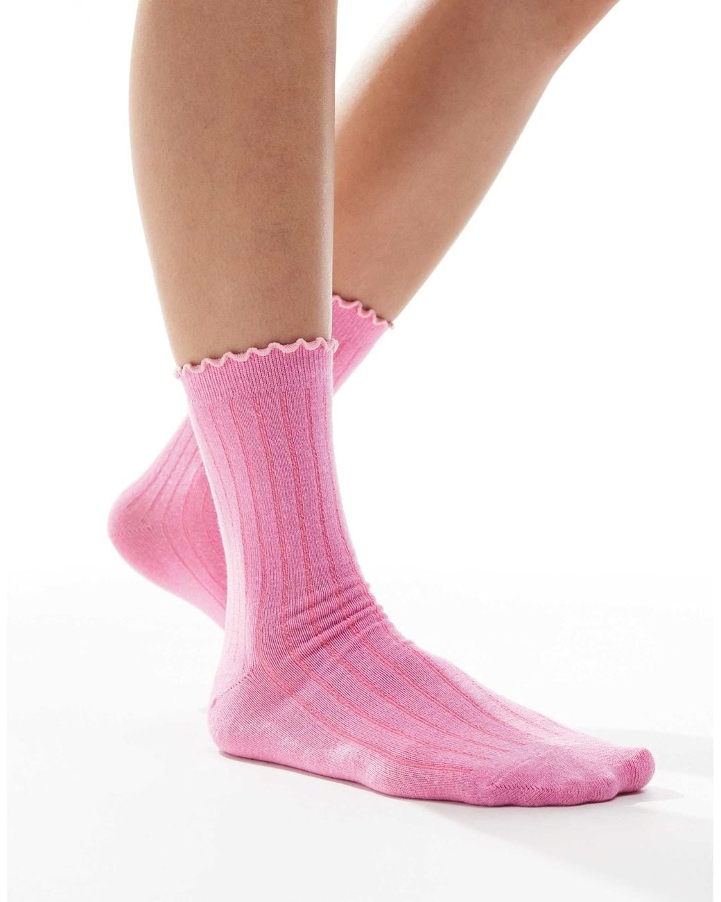 Vero Moda Pink Ribbed Frill Socks