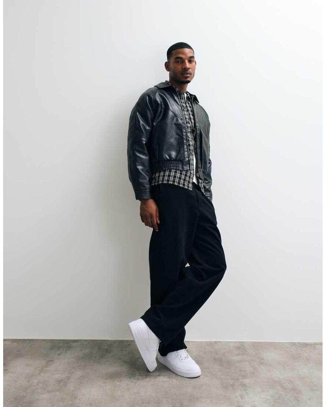 Cotton On Black Faux Leather Harrington Jacket for men