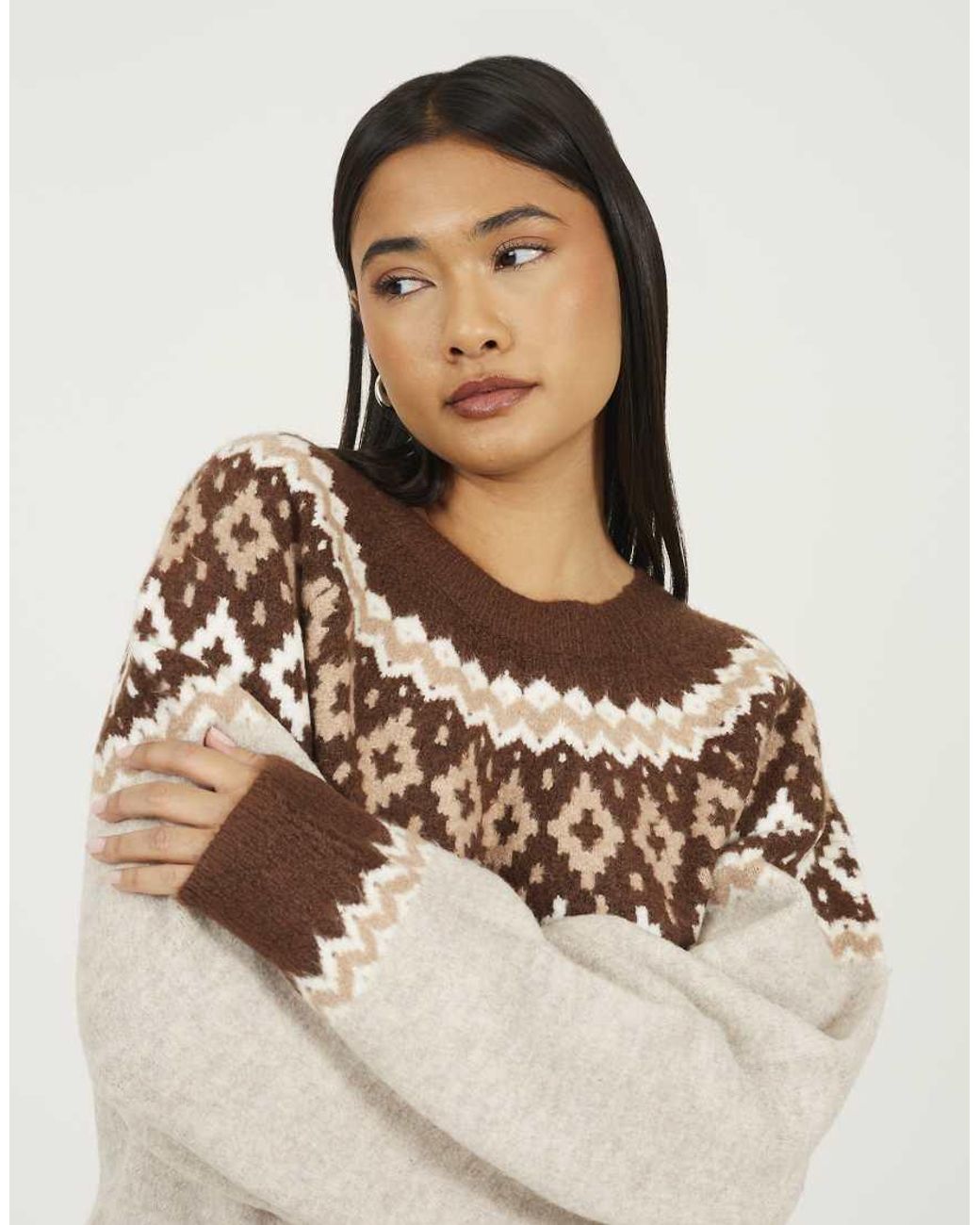 Brave Soul Natural Crew Neck Fairisle Christmas Jumper