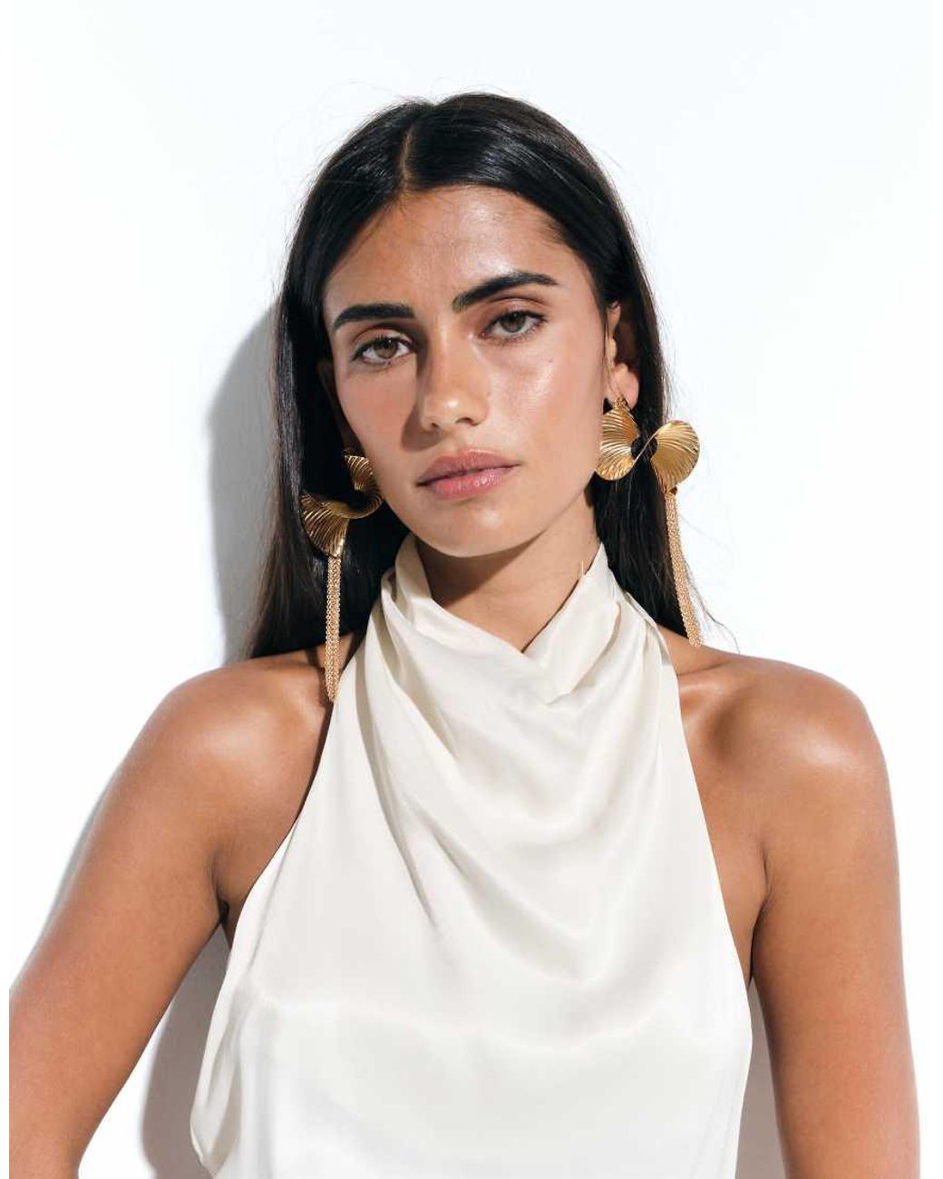 ASOS White Satin Cowl Neck Fringe Detail Mini Dress