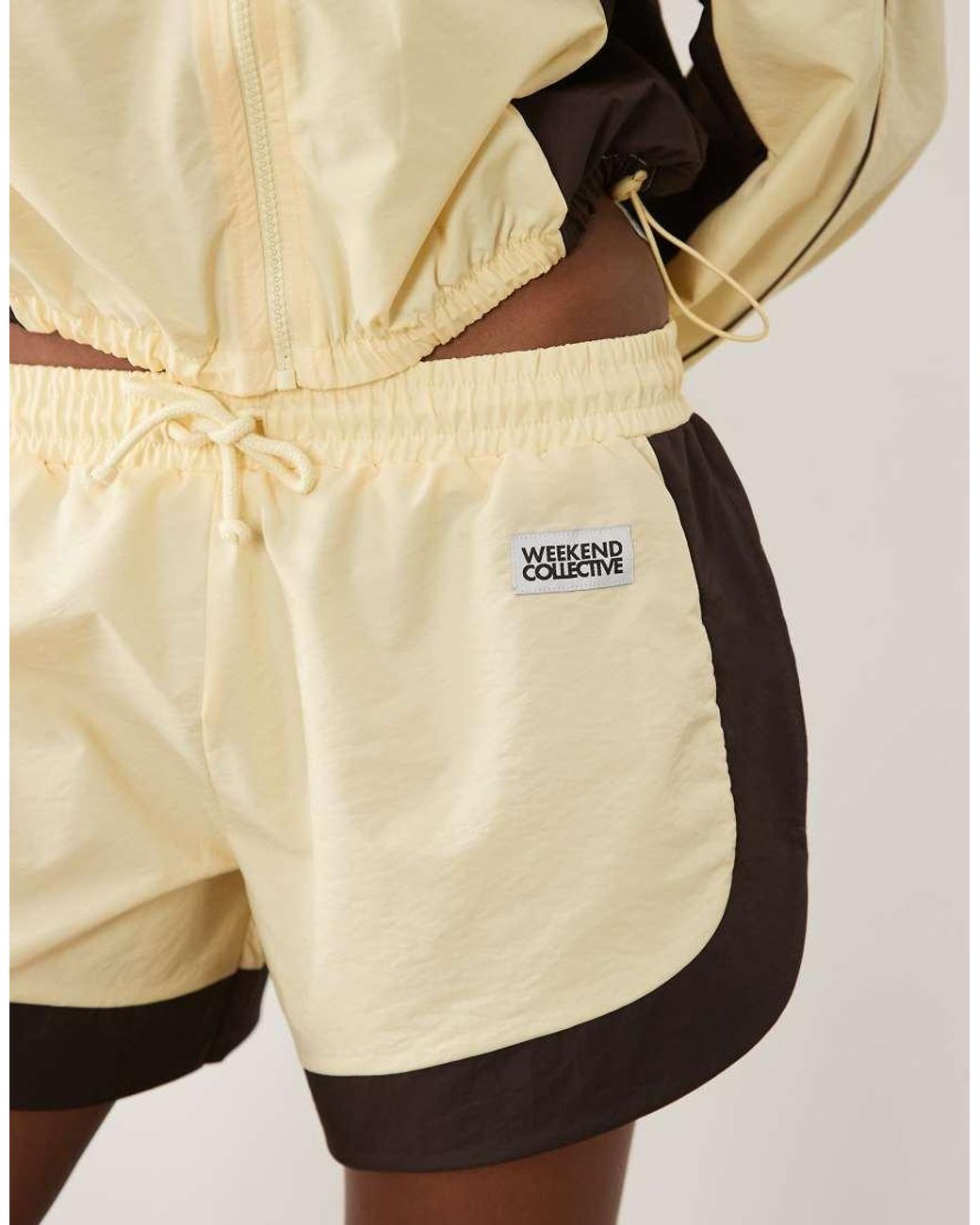 ASOS Natural Weekend Collective Nylon Track Runner Shorts