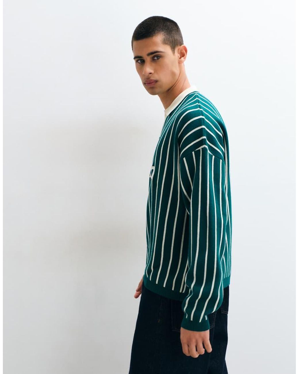 ASOS Green Oversized Knitted Notch Neck Polo for men