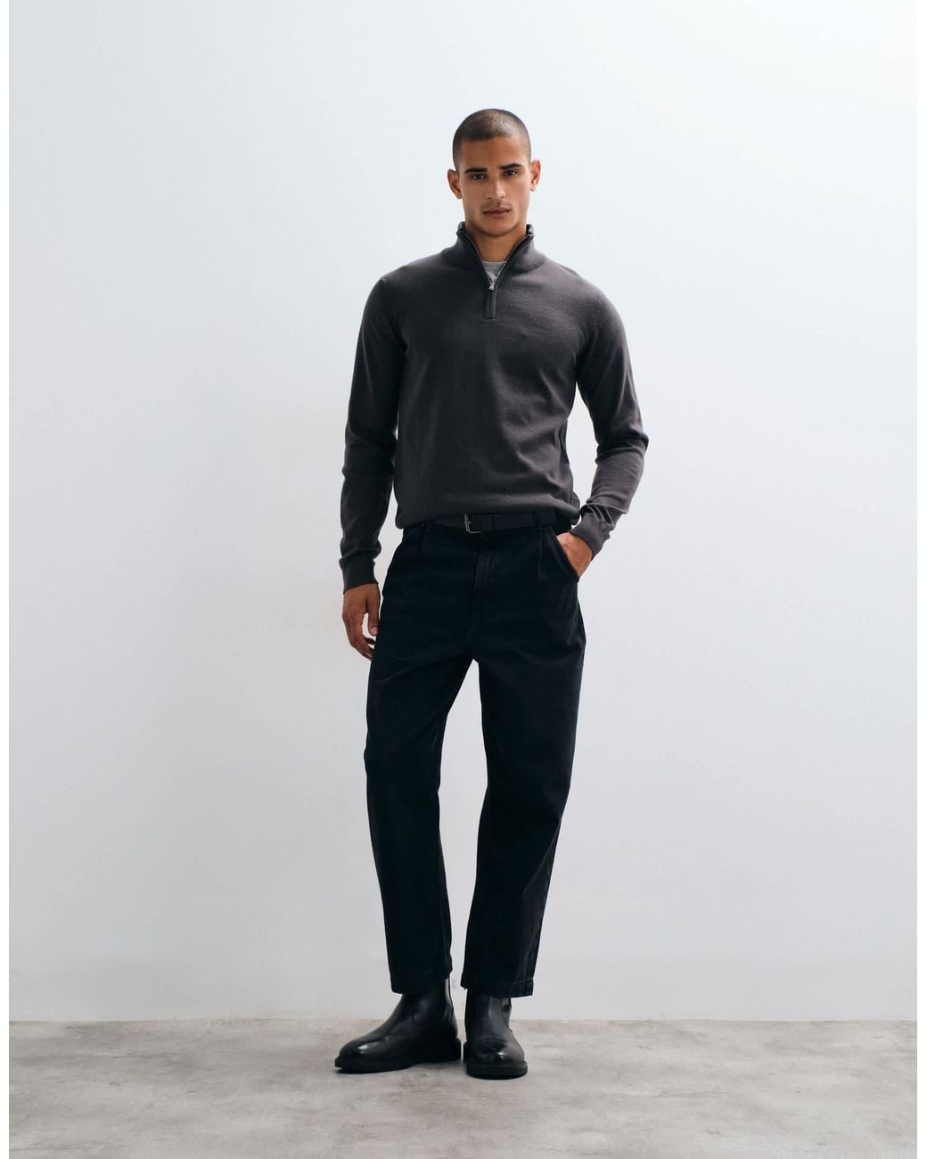 Threadbare Blue Knitted Quarter Zip Jumper for men