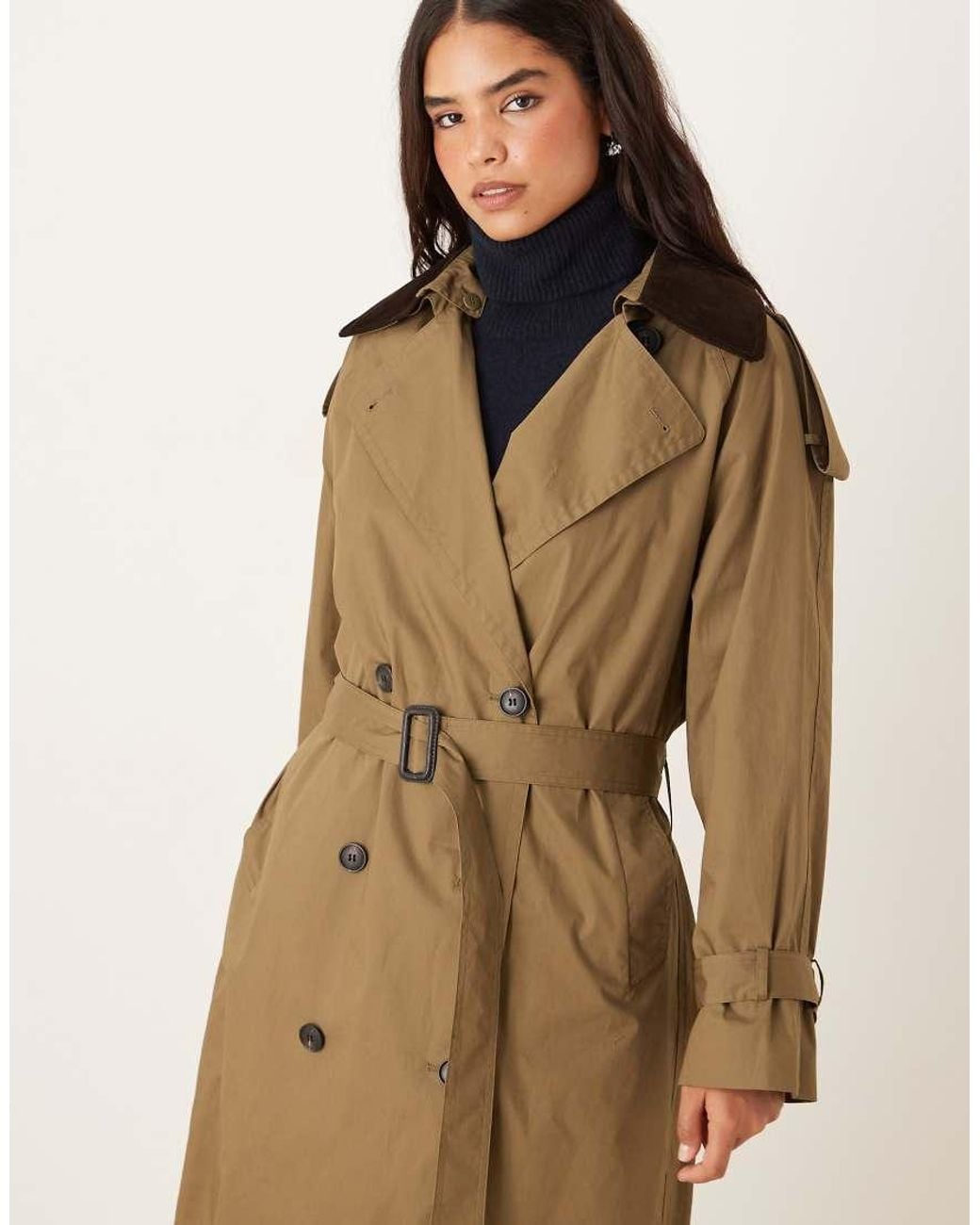 Mango Natural 100% Cotton Contrast Collar Trench Coat