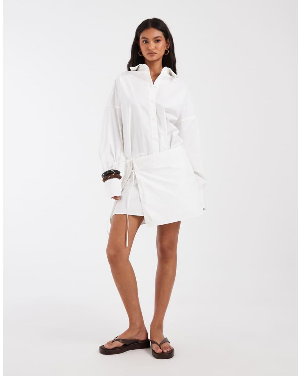 & Other Stories White Mini Shirt Dress With Tie Waist Detail