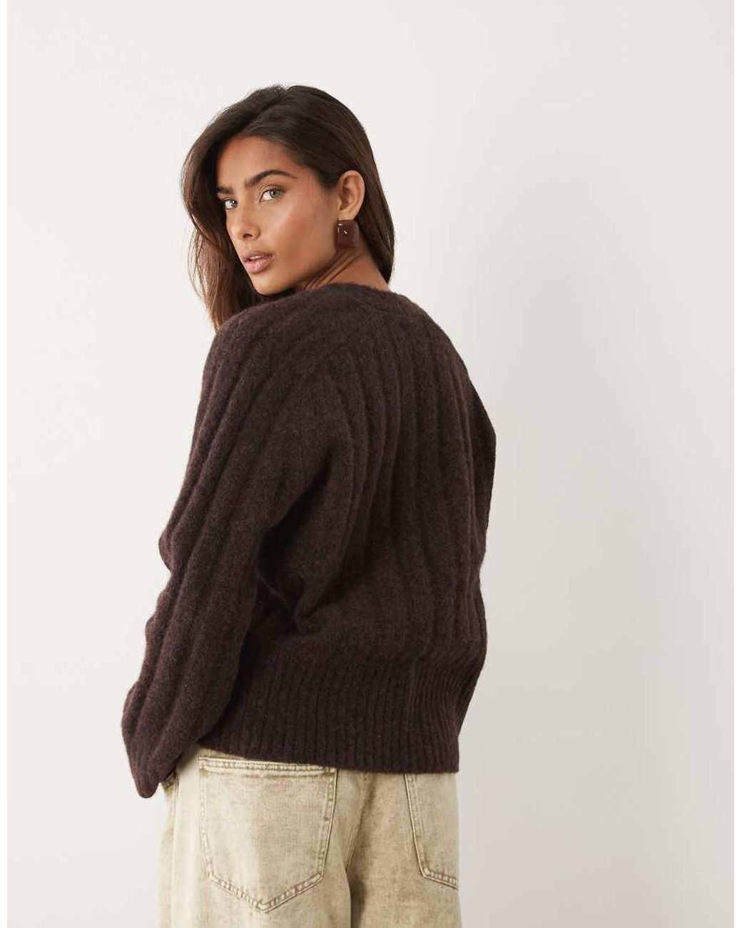 ASOS Brown Edge To Edge Wide Rib Cardigan